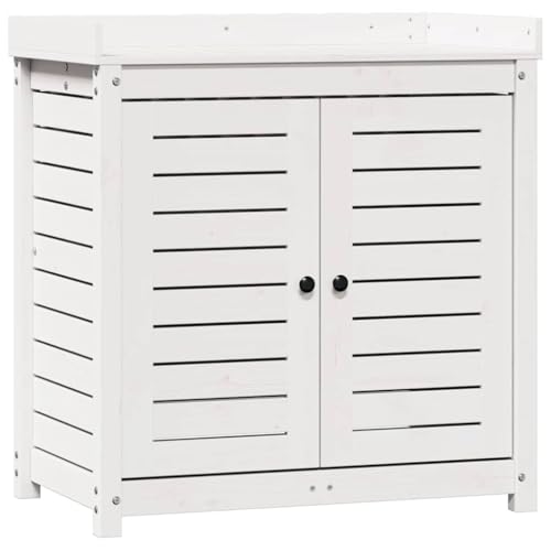vidaXL Pflanztisch, Gärtnertisch mit Ablagen, Blumentisch für Garten Balkon Terrasse, Gartentisch Arbeitstisch, Weiß 82,5x50x86,5cm Massivholz...