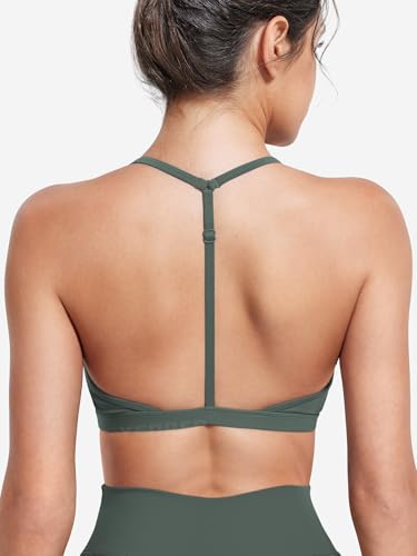 Image of YEOREO CoreFlex Sports Bras for Women Strappy Padded Halter Open Back Light Impact Deep V Neck Yoga Workout Gym Tops