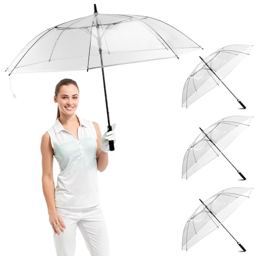 Photo 1 of 3 Pcs 61 Inch Large Clear Golf Umbrella Oversized Automatic Open Stick Umbrella Transparent Windproof Waterproof Rain Umbrella for Adult Men Women Weddings Golf Play Outdoor White Rim