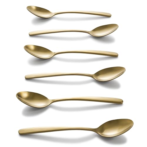 Image of GROX Curve Large Spoon - Set of 6 | Champagne | 20 cm | 304 Stainless Steel 18 /8 | Contemporary Dining Spoon