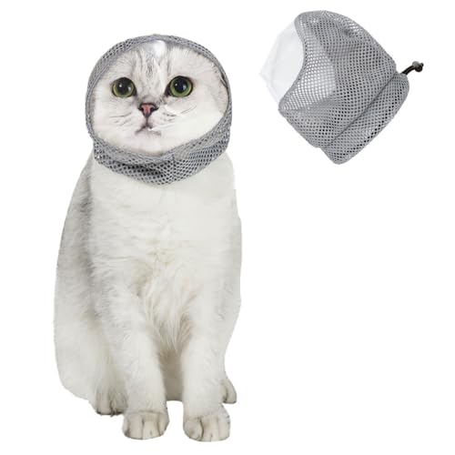 Katzen Maulkorb, Anti-Beißen und Anti-Lecken, Kopfbedeckung für Kätzchen, Atmungsaktives Netzgewebe, Durchsichtige Gesichtsmaske für Katzen, Fellpflege, Krallenschneiden, Baden