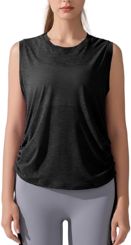 FUNSEED Workout Tank Tops Women, Summer Loose Sleeveless Breathable Athletic Shirts, Yoga Pilates Wrinkle Design Sports Tops