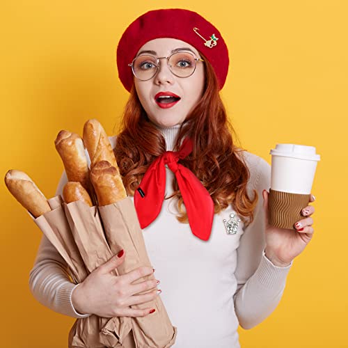 Image of Zhanmai 6 Pcs French Red Beret Hat Set Women Girls Paris Outfits Accessories Retro Chiffon Scarf Oval Sunglasses Gloves Alloy Brooch for Halloween Costume Accessories