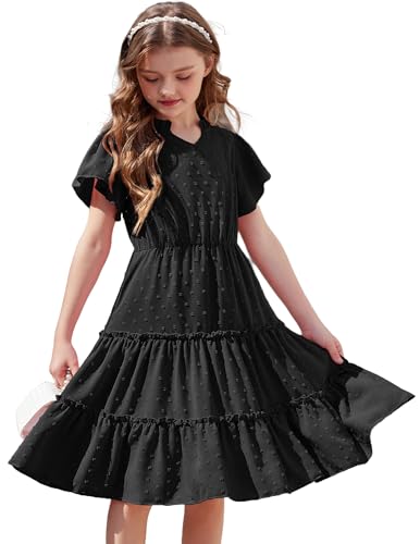 Arshiner Kleid für Mädchen Chiffon Kurzarm Kleider V-Ausschnitt...
