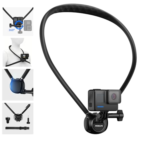 Image of MOBILIFE Action Camera Neck Mount Hands-Free POV Neck Holder 360 Adjustable Ergonomics Silicone Gooseneck Anti-Shake Chest Strap Air Cushion for GoPro Hero 13 /12 /11 /10 /MAX, Insta 360 X Series
