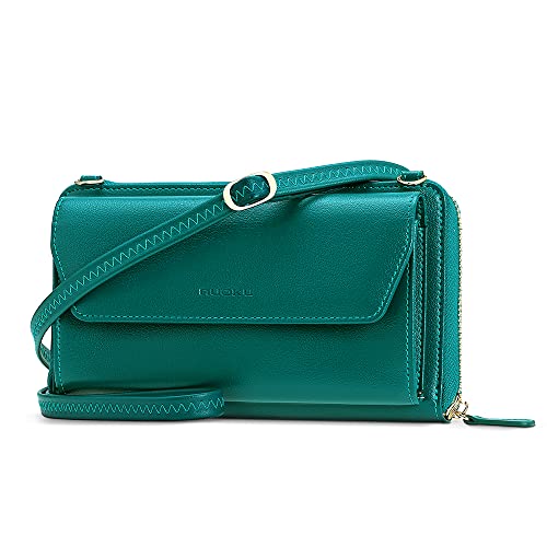 Image of nuoku RFID Blocking Wristlet Wallet for Women, Zip-Around Crossbody Clutch with 2 Removable Straps