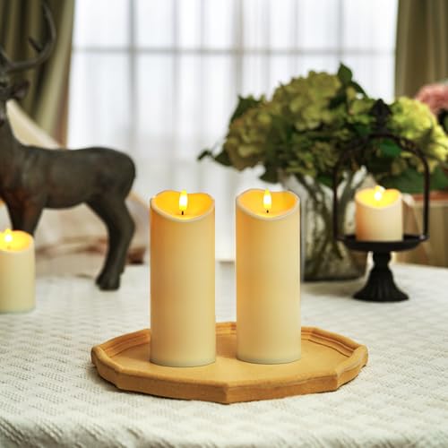 Image of Homemory 3 inchx8 inch Outdoor Waterproof Flameless Candles, LED Candles, Battery Operated Candles with Remote and Timers, Electric Fake Plastic Pillar Candles, Dark Ivory, Set of 2