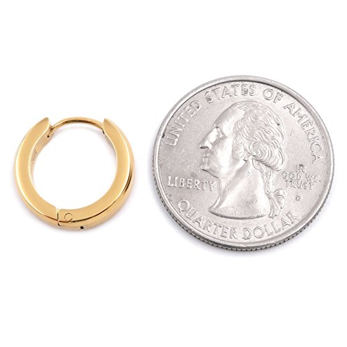 Pair Stainless Steel Bevel Edge Hoop Huggie Men Earrings Gold Color 16Mm #TOP2