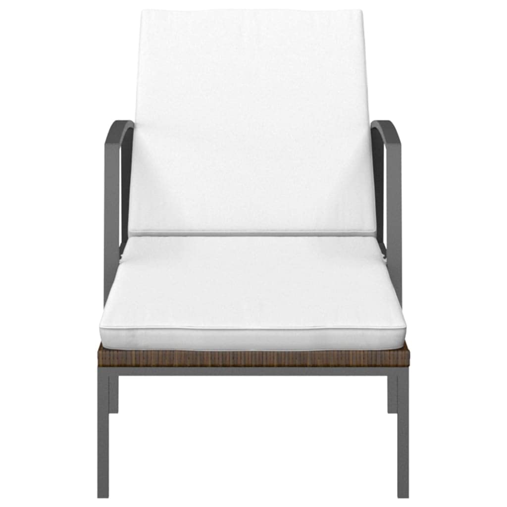 Lettino Prendisole da Giardino con Cuscino Polyrattan Marrone Regolabile Schienale 4 Posizioni Relax Letto Solarium Outdoor con Braccioli Acciaio Resistente per Piscina Balcone 195x60x53-95 cm