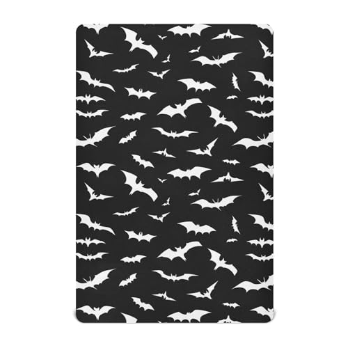 Image of Baby Crib Sheet Bats Black Halloween Crib Mattress for Boys and Girls Playard Sheet Soft Breathable Fitted Baby Mattress Cover 52x28in