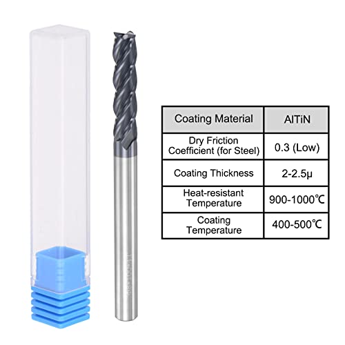 Image of uxcell Square Nose End Mill, 8mm Tip Dia Solid Carbide AlTiN Coated CNC Router Bits 4 Flute Spiral Milling Cutter HRC45 with 8mm Shank 100mm (4-inch) Length