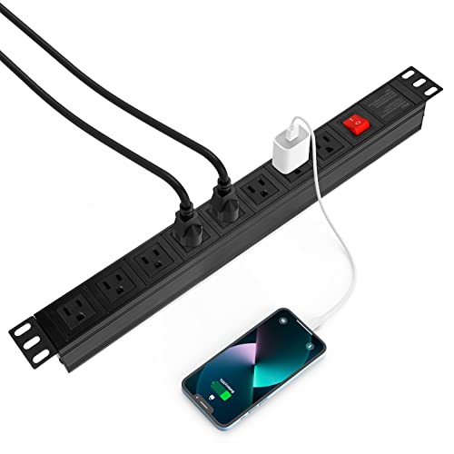 Btu Power Strip Surge Protector Rack-Mount Pdu, 8 Right Angle Outlets Wide-Spaced, Mountable Power Strip Heavy Duty For Server Racks, Commercial, 300J (Black) #TOP6