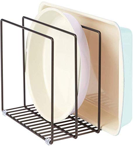 INDIAN DECOR 43030 Metal Wire Cookware Organizer Rack for Kitchen Cabinet, Pantry and Shelves - Organizer Holder with 3 Slots for Cookie Trays, Muffin Tins, Bread Pans, Cutting Boards - Black