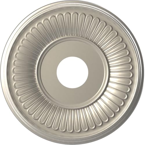 Image of Ekena Millwork CMP16BEBAL Berkshire Thermoformed PVC Ceiling Medallion (Fits Canopies up to 7 inch), 16 inchOD x 3 1 /2 inchID x 1 inchP, Bright Coat Aluminum