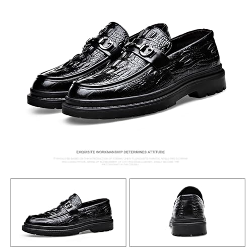 Men's Alligator Printed Platform Chunky Heel Loafers Comfort Round Toe Low-Top Slip-On Anti-Slip Lug Sole Fashion Metal Buckle Business Smart Casual Formal Derby Shoes3