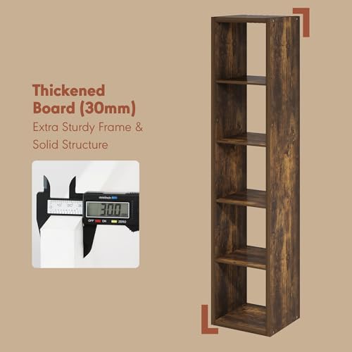 Image of Furinno Cubicle Record Player Stand, 5-Cube Record Storage, Amber Pine | Vinyl Storage, 1.2 inchInch Extra Thick, Open Back Media Shelf for CD DVD Bluray Game Disc, for Living Room, Home Office