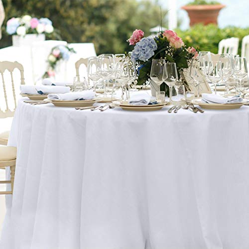 Veeyoo 120" Inch Round Tablecloth Polyester Circular Wrinkle Free Table Cloth – Solid Soft Dinner Table Cover For Buffet Table, Wedding, Parties And Dinner (White Table Cloths) #TOP6