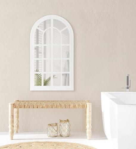 Image of JL Home Decor Arch Decorative Wall Mirror Frame | Carved in Solid Hard Wood | Vintage for Bedroom | Dining Room | Living Room | Wall Decor | 95X55cms (White)