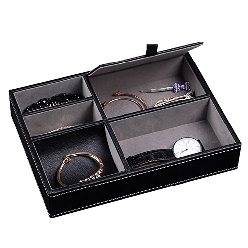 Autoark Leather 5 Compartments Valet Tray - Desktop Organizer For Keys,Coins,Wallet,Smartphone,Watches,Sunglasses And Accessories,Black,Aw-028 #TOP4
