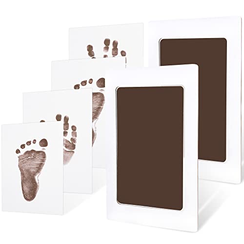 Image of 2pk Inkless Baby Hand and Footprint Kit, Mess Free Ink Pads (Pecan, R) | Newborn Keepsake, Dog Nose, Paw Print Kit, Clean Touch Ink Pads, Baby Handprints Footprints Kit, New Mom Gifts