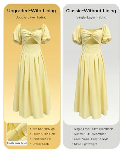 Image of Women's Summer Off The Shoulder Dresses Puff Sleeve Twist Front Cut Out A-Line Dress Casual Maxi Dress with Pockets