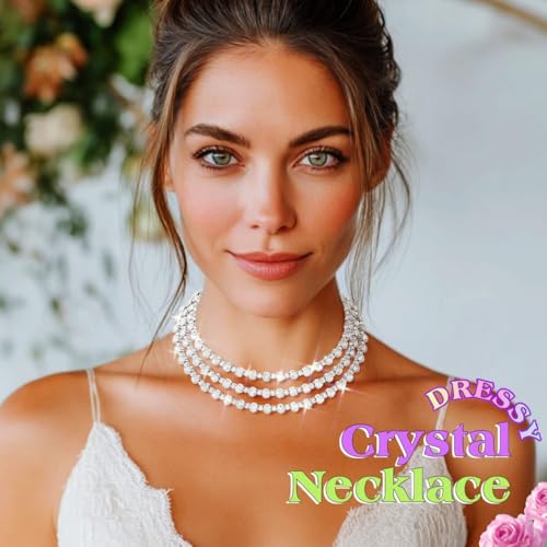 JEAIRTS Multi-Layer Rhinestone Choker Necklace Sparkly Elegant Party Prom Jewelry for Women3