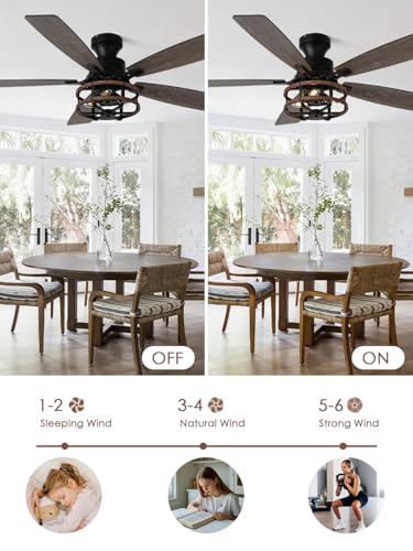Image of 52 Inch Flush Mount Farmhouse Ceiling Fan with Light and Remote Control