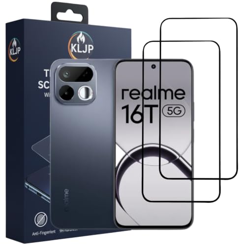 Image of Premium Tempered Glass Screen Protector Compatible for Realme 16T 5G Black (Pack of 2) with Edge-to-Edge Coverage and Easy Installation kit