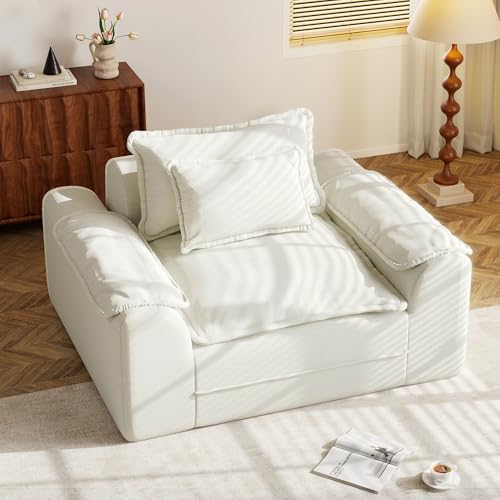 Hobestluk Cloud Single Sofa, Memory Foam, L-Shaped, Removable Cover, Beige