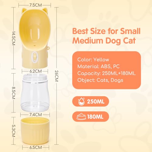 Nobleza - Trinkflasche Hunde für Unterwegs - 250ml Auslaufsichere Hundetrinkflasche mit 180ml Hundefutterflasche，Trinkflasche Wasserflasche Hunde für Täglich Spazieren Gehen Reisen Campen