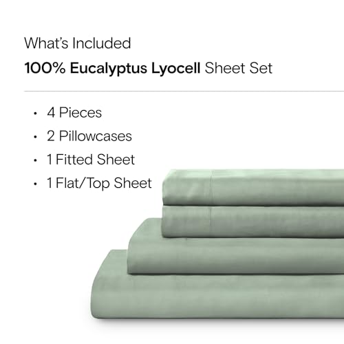 Sijo AiryWeight Tencel Sheet Set, 100% Lyocell Derived from Eucalyptus, Buttery Soft, Architectural Digest 2022 Best Cooling Sheets Winner - 4pc - 2 Pillowcases 1 Fitted 1 Top (Sage, Full)