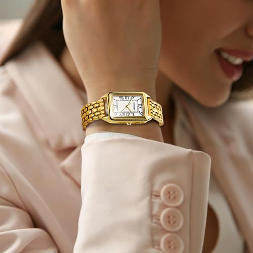 Montre dorée pour femme en acier inoxydable avec un cadran blanc rétro - 3