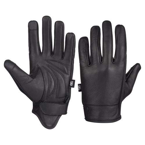 Vance Leather Men's Premium Black Leather Motorcycle Riding Gloves with Mobile Phone Touchscreen (Black, XL)