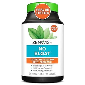 Zenwise Health NO Bloat – Probiotics for Digestive Health with Ginger, Dandelion, and Lactase, Digestive Enzymes for Gas and Bloating Relief for Women and Men – Vegan Water Retention Pills – 60 Count