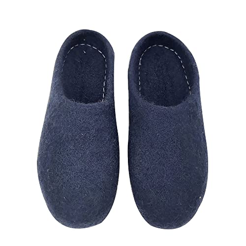 Organic Wool Slippers - Wool Felt Slip-On House Slippers for Women - Indoor/Outdoor Womens Mules Shoes Men