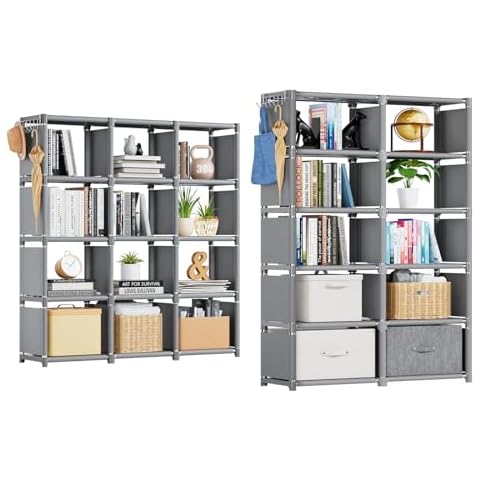 Mavivegue Bookshelf,12+10 Cube Storage Organizer,Book Shelf Organizer,Tall Bookcase Shelf,Book Cases,Black Cube Shelf,Cubbies Closet Storage Organizer Shelves for Bedroom,Living Room,Home,Office-Grey Cover