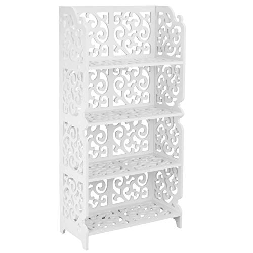 PrimeMatik - Étagère de Rangement en Bois-Plastique Bibliothèque décorative avec 4 étagères Blanc 42x20x85cm