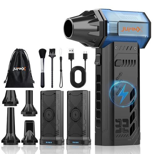 JUFINX Air Duster - 250,000RPM Compressed Air Duster, Replaceable Batteries 2pcs,Long Life-mini Blower, 3-Gear Adjustable- Electeic Air Duster for Keyboard,PCs,Leaves,Car Cleaning (2*Batteries)