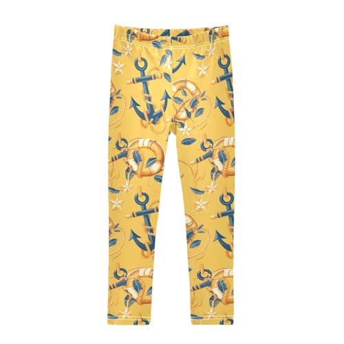 Ocean Design Marine Ocean and Rope Saffron Kids Baby Girls Cotton Pants Stretch High Waisted Workout Pants Gym