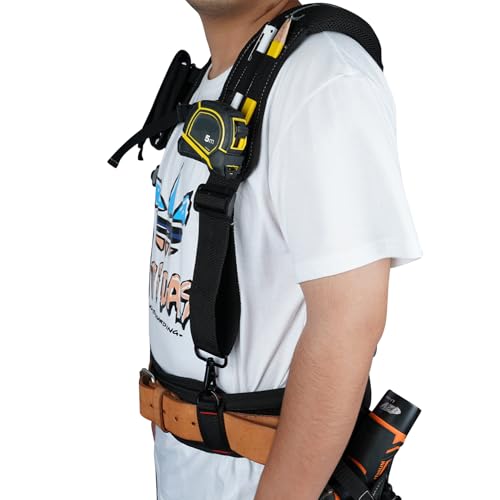 Image of MELOTOUGH Work Belt Suspender Tool Belt Suspenders Bag Suspenders for Men Heavy Duty with Gel Shoulder Pad Detachable Phone Holder for Construction /Electrician /Contractor /Carpenter
