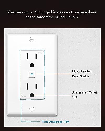 Image of Lumary Smart Wall Outlet 110V 15Amp, Timer, Remote Control, ETL FCC, Group | Tamper-Resistant, No Hub Required, 2.4G WiFi Outlet, Works with Alexa /Google Home, Kitchen /Bedroom /Living Room /Office, 1 Pack