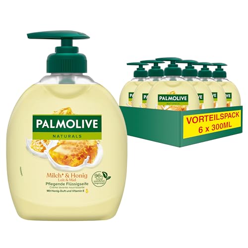 Palmolive Seife Naturals Honig & Milch 6x300ml - flüssige Handseife zur sanften Reinigung der Hände
