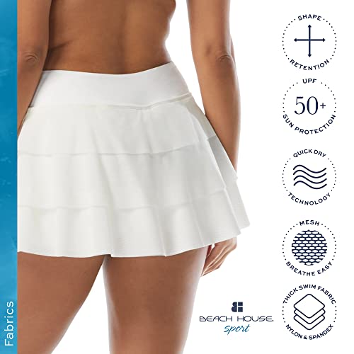 Athletic Swim Skort — Ruffled Bikini Bottom Swimsuit Skirt, Mesh Tiers, Cadence3