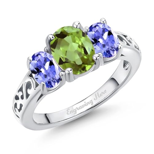 Gem Stone King 925 Sterling Silver Customized and Personalized Engagement Promise 3 Gemstone Birthstone Name Engraved Couple Mother's Ring For Women