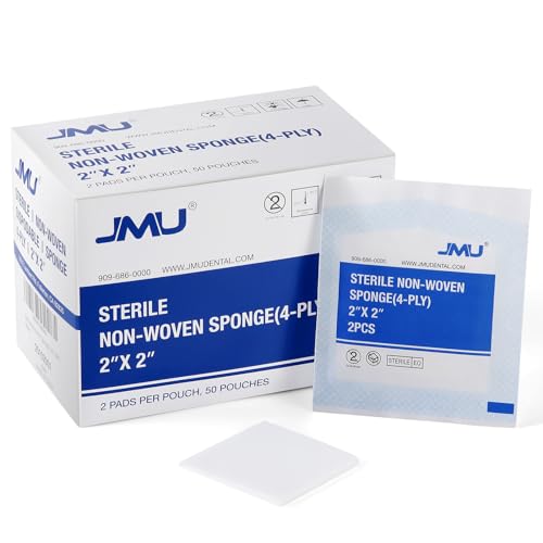 Image of JMU Sterile Gauze Pads 2x2 Non-Woven, Highly Absorbent Sterile Gauze Sponges, 50 Packs, 100 Pcs Total