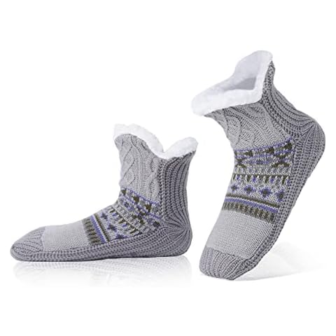 WOTENCE Herren Warme Dicke Wintersocken Anti Rutsch Sohle,Flauschig Thermo Socken Innenfrottee Hausschuhe Socken (Gray) Cover