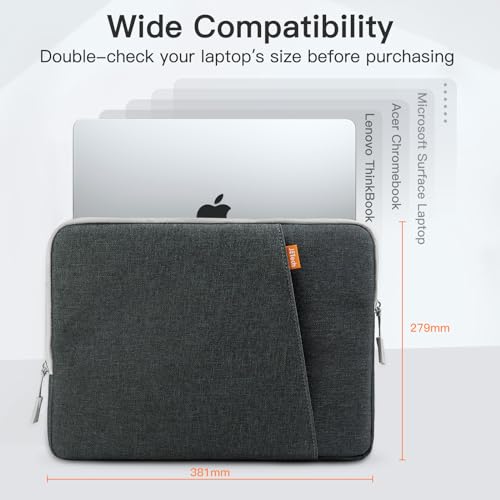 Image of JETech Laptop Sleeve for 15-Inch Notebook, Compatible with MacBook Air 15-Inch M5-M2, MacBook Pro 16-Inch M5-M1, Waterproof Shockproof Case with Accessory Pocket Bag (Dark Grey)