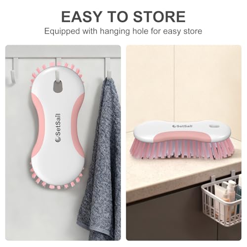Image of SetSail Multi-Purpose Scrub Brush of 2 Pack, Stiff Bristles Cleaning Brush with Non-Slip Grip Heavy Duty Scrub Brushes for Cleaning Bathroom Kitchen Tile Bathtub Sink, Pink