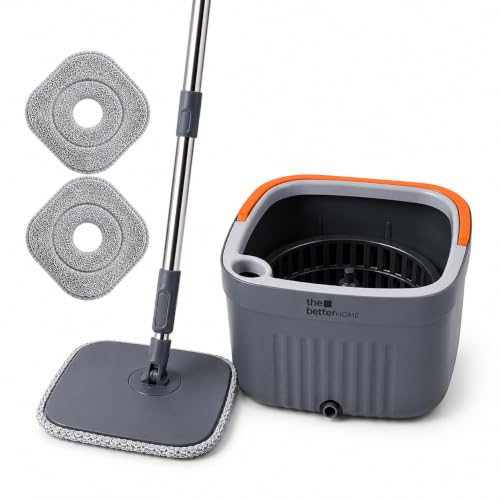 Image of The Better Home 360 Flat Mop Set | Bucket Mop with Wringer System | Stainless Steel Handle Floor Cleaning Mop | Microfiber Pad for Tiles Wooden Floor Kitchen Bathroom Cleaning | Easy Squeeze