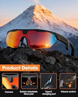 Mingtawn Occhiali intelligenti con fotocamera 4K HD anti-shake e altoparlanti stereo 3D, occhiali da sole sportivi polarizzati UV400 | Occhiali Bluetooth AI per video, foto e musica | HiFi Audio